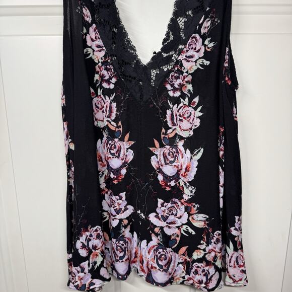 NWT Free People Intimately Morning Rose Cami Black Swing Lace Trim V-Neck Top S - Picture 3 of 5